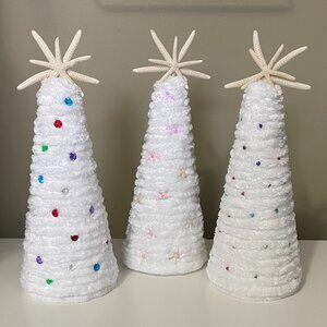 Set of 3 Handmade White Christmas Trees-Starfish Christmas Trees